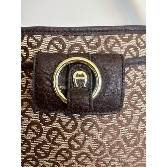 Etienne Aigner Monogram Shoulder Bag Brown Logo Handbag - Picture 4 of 10